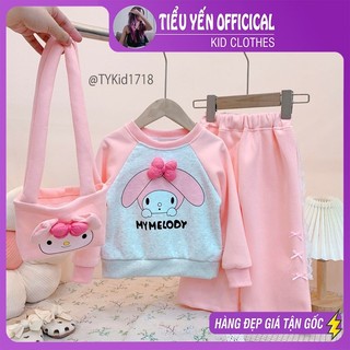 Quần áo trẻ em, Bộ nỉ thu đông bé gái, chất dày dặn có kèm túi cho bé 9-26kg S1718 | Tiểu Yến KID