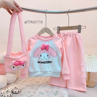 Quần áo trẻ em, Bộ nỉ thu đông bé gái, chất dày dặn có kèm túi cho bé 9-26kg S1718 | Tiểu Yến KID