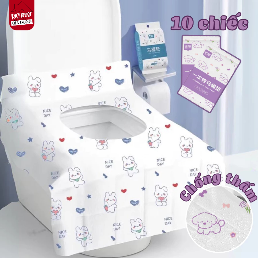 Set 10 Miếng Giấy Lót Bồn Cầu Dùng 1 Lần Tự Phân Hủy Chống Thấm Nước Dính Chắc Chắn Vô Trùng Sạch Sẽ