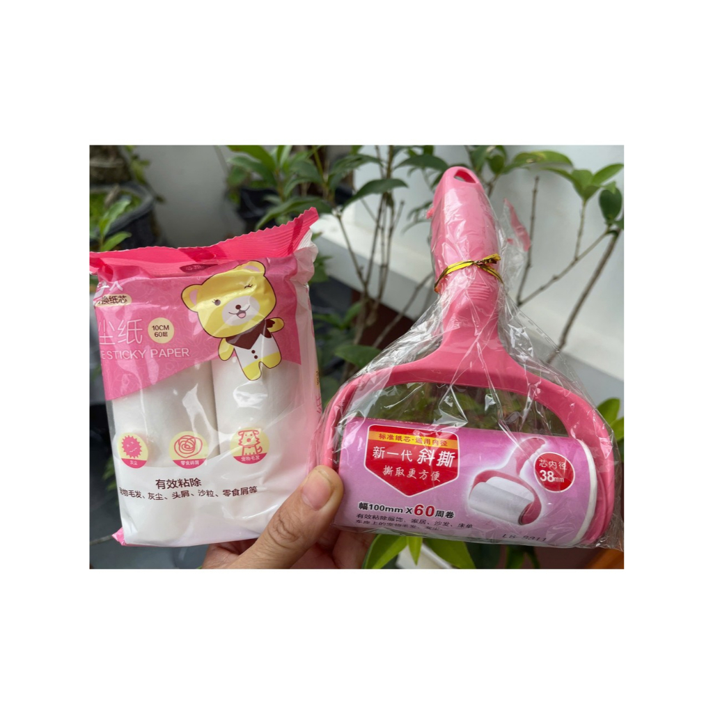 Cây lăn bụi quần áo, chăn màn,sofa,lông chó mèo,2 Lõi lăn bụi thay thế