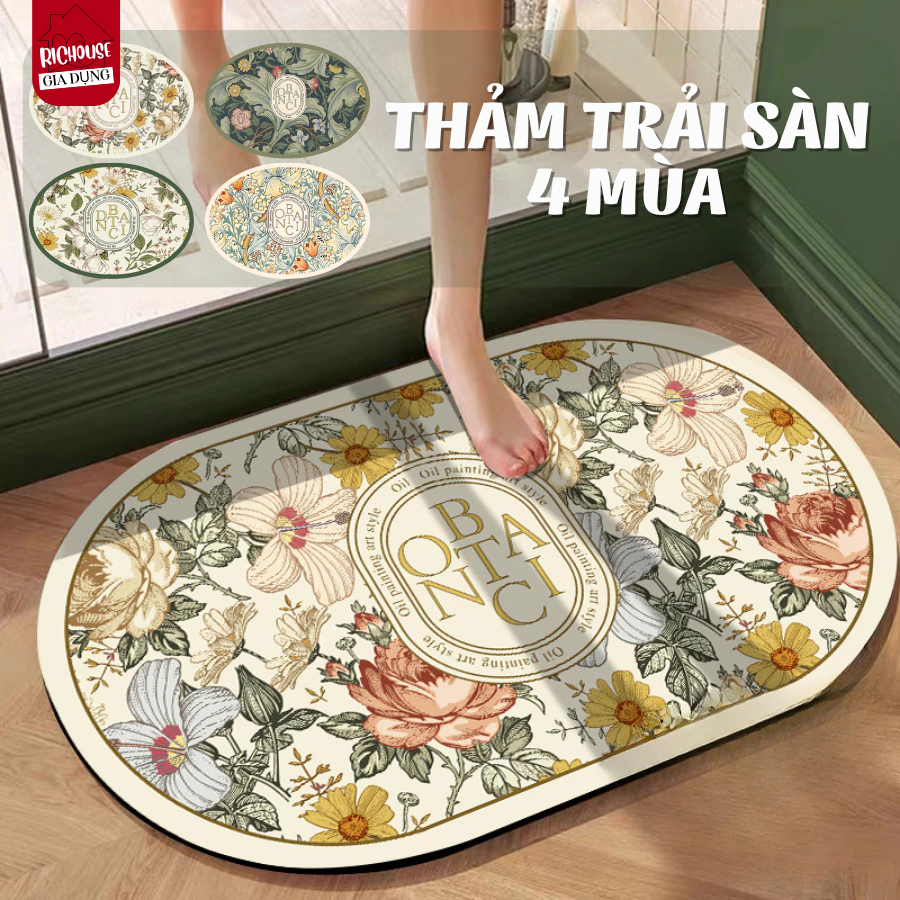 Thảm Trải Sàn Bếp, Thảm Nhà Tắm Siêu Thấm Hút, chống trơn trượt chất liệu tảo dễ vệ sinh 40cmx60cm