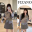 Set áo gile nữ len dệt kim xám mix sơ mi kẻ Fizano, áo nữ thu đông dễ phối đồ HCOM3297