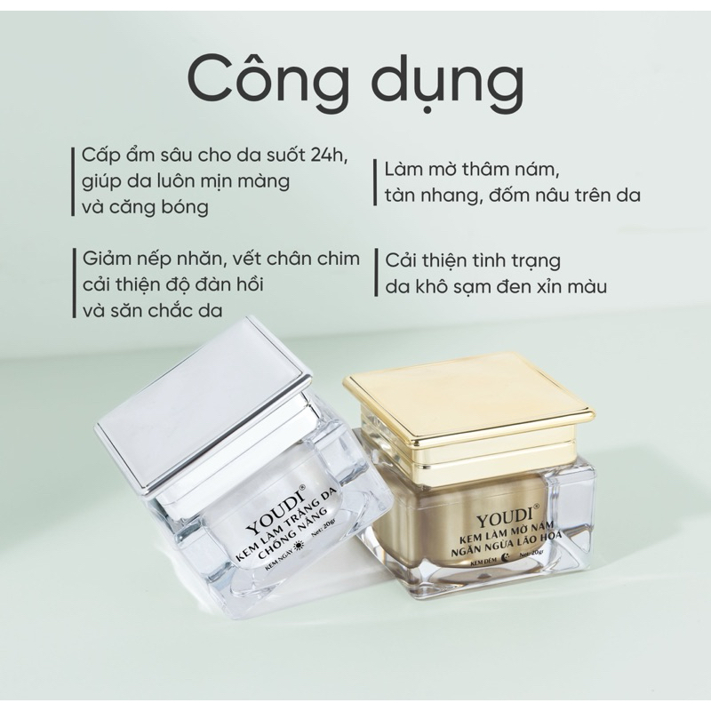 YOUDI Bộ Đôi Kem Làm Mờ Thâm Nám , Dưỡng Trắng Sáng Và Giúp Mềm Mịn Căng Bóng Tối Ưu 20g