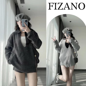 Set đồ nữ thu đông áo cổ V mix quần short Fizano, đồ bộ nữ chất thun gân mịn 3 màu HCOM3225