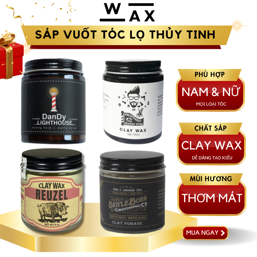 Sáp vuốt tóc nam chất CLAY WAX lọ thủy tinh tạo kiểu tóc cực đẹp siêu ...