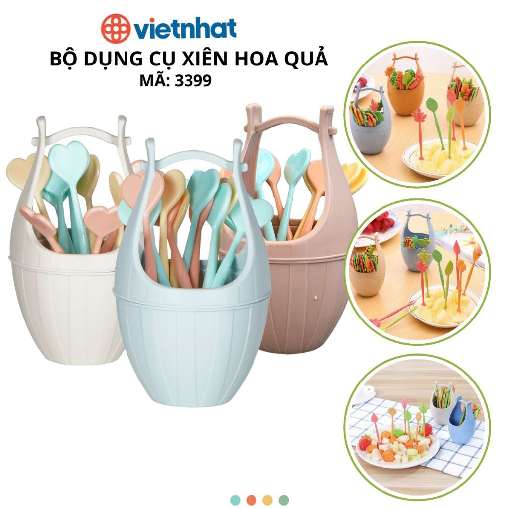 Bộ 10 dĩa xiên hoa quả kèm lọ đựng Chính Hãng Việt Nhật (Mã 3399)