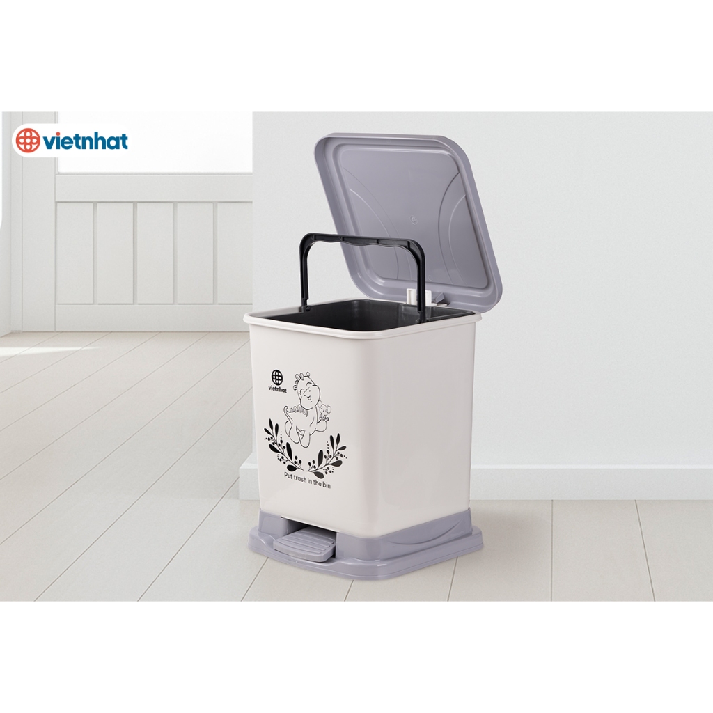 Thùng đựng rác trong nhà, Bật rác vuông có họa tiết dung tích 22L Chính Hãng VIỆT NHẬT (Mã 8015)