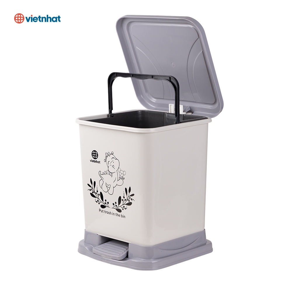 Thùng đựng rác trong nhà, Bật rác vuông có họa tiết dung tích 22L Chính Hãng VIỆT NHẬT (Mã 8015)