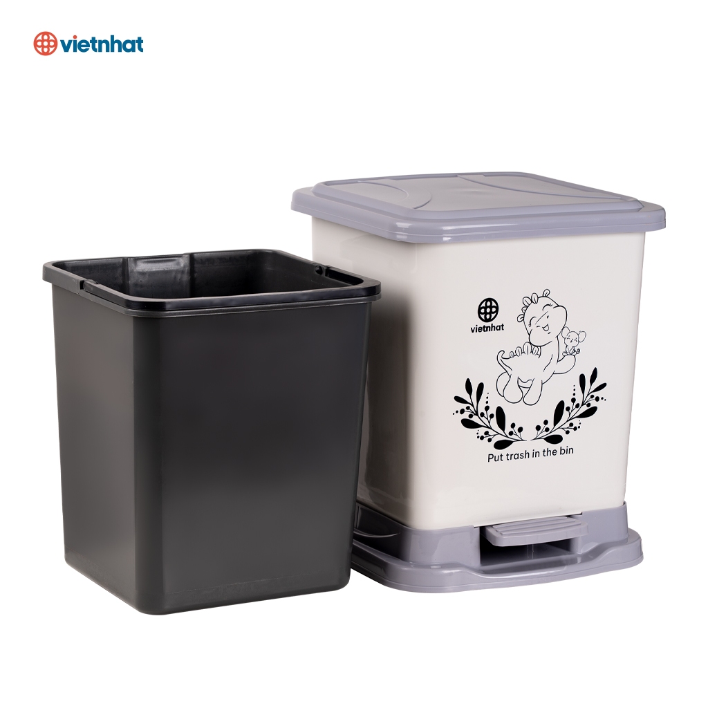 Thùng đựng rác trong nhà, Bật rác vuông có họa tiết dung tích 22L Chính Hãng VIỆT NHẬT (Mã 8015)