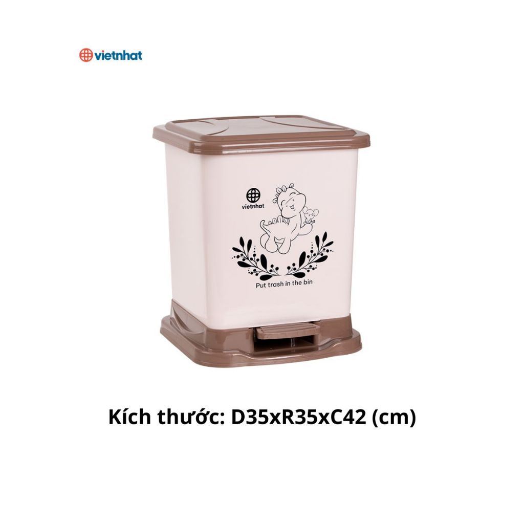 Thùng đựng rác trong nhà, Bật rác vuông có họa tiết dung tích 22L Chính Hãng VIỆT NHẬT (Mã 8015)