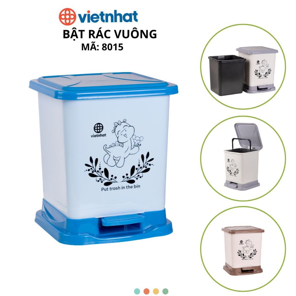 Thùng đựng rác trong nhà, Bật rác vuông có họa tiết dung tích 22L Chính Hãng VIỆT NHẬT (Mã 8015)