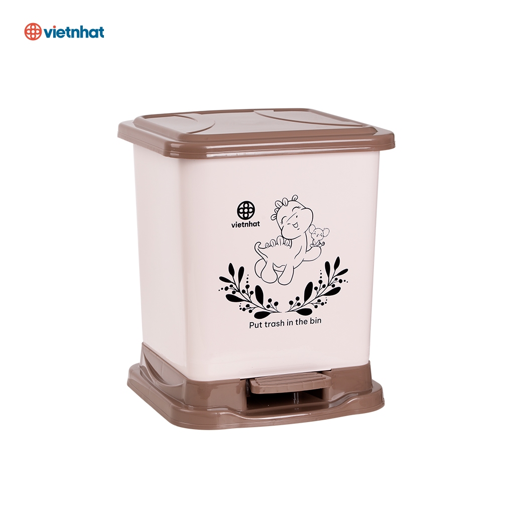 Thùng đựng rác trong nhà, Bật rác vuông có họa tiết dung tích 22L Chính Hãng VIỆT NHẬT (Mã 8015)