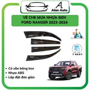 Bộ vè che mưa xe Ford Ranger 2022-2025 - Vè mưa đen Thái Lan nhựa ABS hàng cao cấp