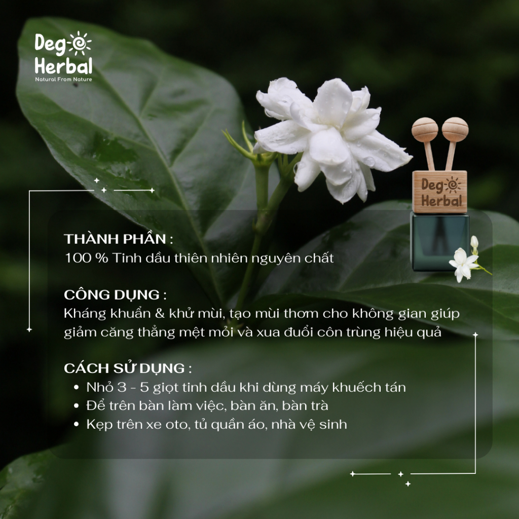 Ảnh Tinh Dầu Thiên Nhiên Cao Cấp HOA LÀI Thơm Phòng, Thư Giãn Dego 10ml - Tặng kèm que khuếch tán 2