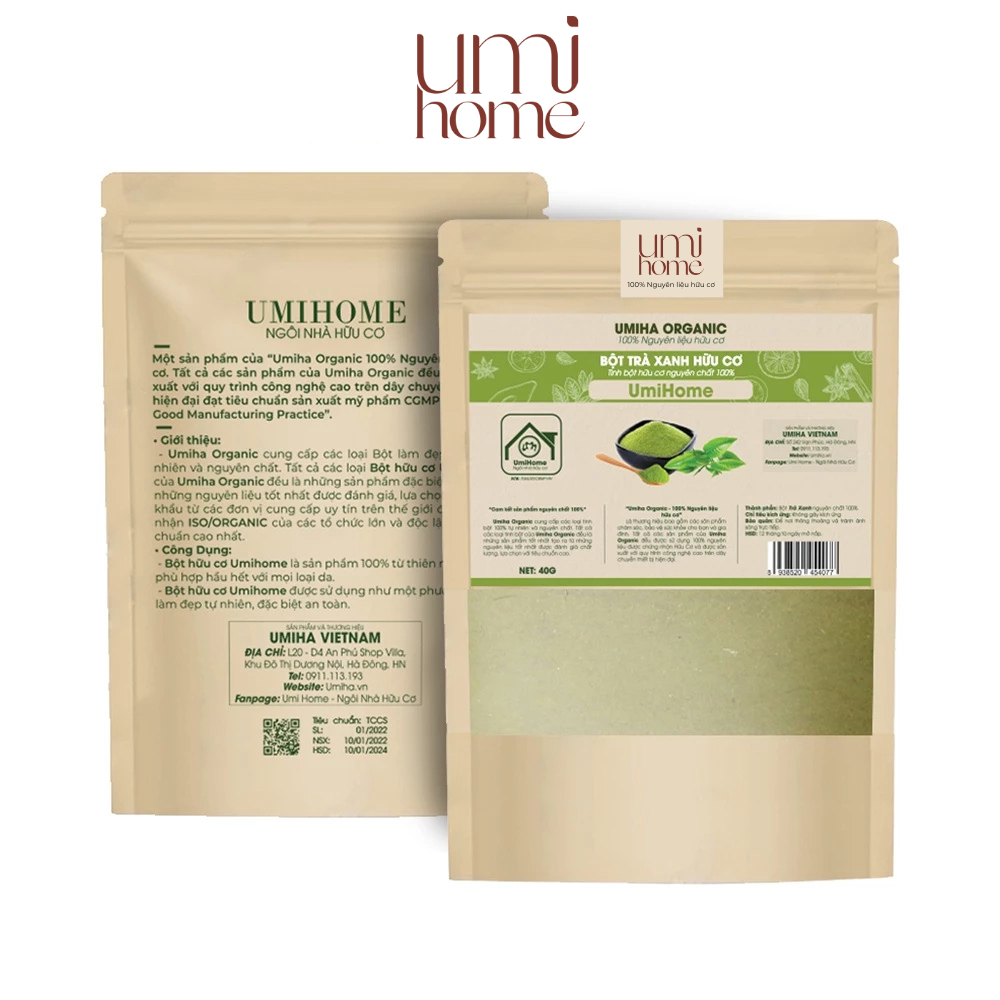 Ảnh Bột Trà Xanh đắp mặt nạ hữu cơ UMIHOME 135g nguyên chất - Giúp trắng da, sạch mụn và thâm, ngừa lão hóa, mờ nếp nhăn 3