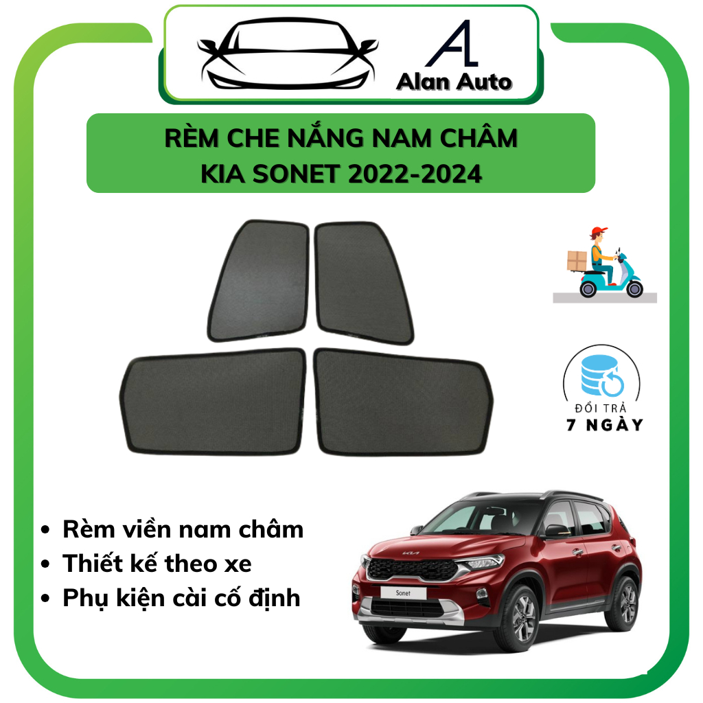 Rèm che nắng nam châm xe Kia Sonet 2022-2024, Bộ gồm 4 tấm che nắng 4 cánh cửa, Hàng loại tốt