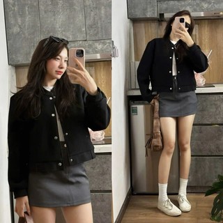 Áo Khoác Bomber Form Rộng Dáng Ngắn Cúc Bấm, Chất Dạ Ép Đi Học Đi Làm Back To School Aodabomber336
