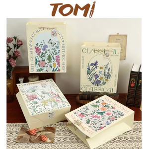 Túi Giấy Đựng Quà Tặng Hoạ Tiết Hoa Lá Kèm Tag Vintage Nhiều Kích Thước TOMI 312
