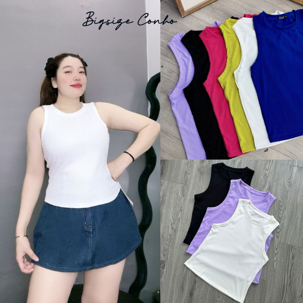 Áo Ba Lỗ Bigsize Nữ Nhiều Màu,Áo Kiểu Croptop Big Size Chất Gân Tăm Giãn Mạnh Form Rộng Mặc Mát G8