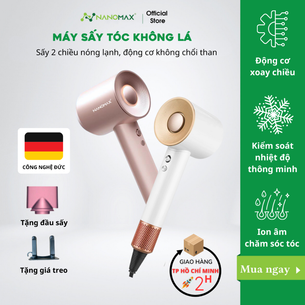 Ảnh Máy Sấy Tóc Nanomax Z-10 Sấy 2 Chiều Nóng Lạnh, Đèn Led 3 Chế Độ Nhiệt, Tốc Độ Sấy, Công Suất 1500w Nhanh Khô 1