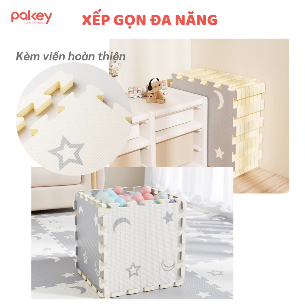 [HỎA TỐC HCM] Thảm Xốp Ghép XPE Pakey Thảm Tập Bò Nằm Chơi Dày Dặn 2cm An Toàn Chống Trơn Trượt Cho Bé