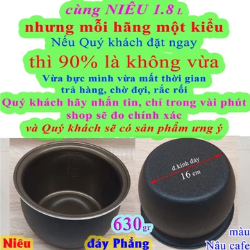 Lòng nồi cơm điện dạng NIÊU đáy PHẲNG 1.8 L (Ruột nồi cơm điện, Lõi nồi cơm điện) nặng 630 gr màu đen (az-c)