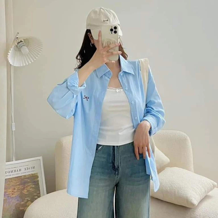 SUNNYCOLOR Áo Sơ Mi áo sơ mi nữ áo kiểu hàn quốc nhí nhảnh chic may đo Tối giản WCS2440OHB 16Z240416 | BigBuy360 - bigbuy360.vn