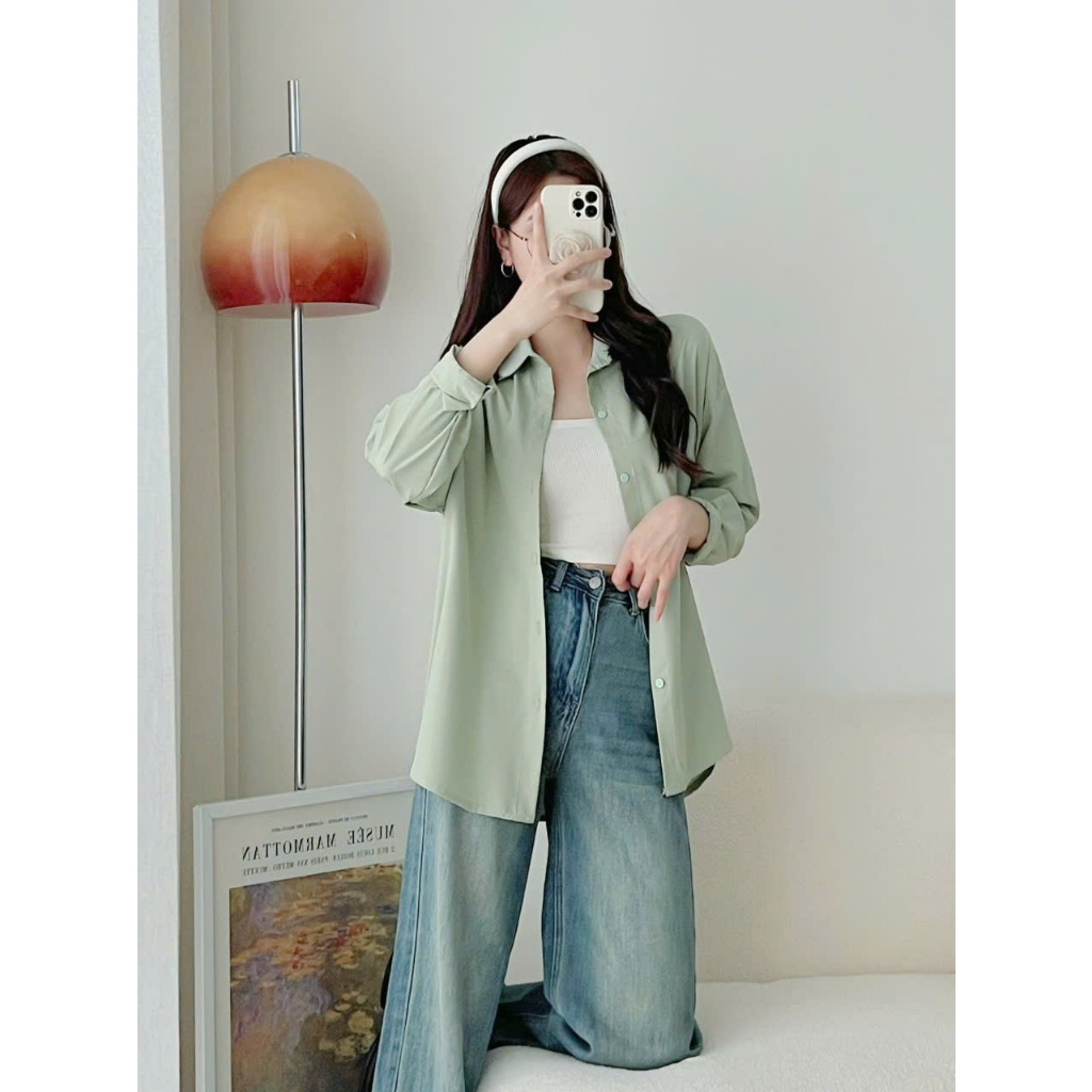SUNNYCOLOR Áo Sơ Mi áo sơ mi nữ áo kiểu hàn quốc nhí nhảnh chic may đo Tối giản WCS2440OHB 16Z240416 | BigBuy360 - bigbuy360.vn