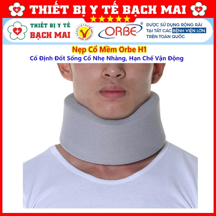 ĐAI NẸP CỔ MỀM, BĂNG THUN CỐ ĐỊNH KHỚP SỐNG CỔ H1 TRẮNG ORBE, BÓ CỔ / NẸP CỔ MỀM ORBE HỖ TRỢ CỐ ĐỊNH KHỚP ĐỐT SỐNG CỔ