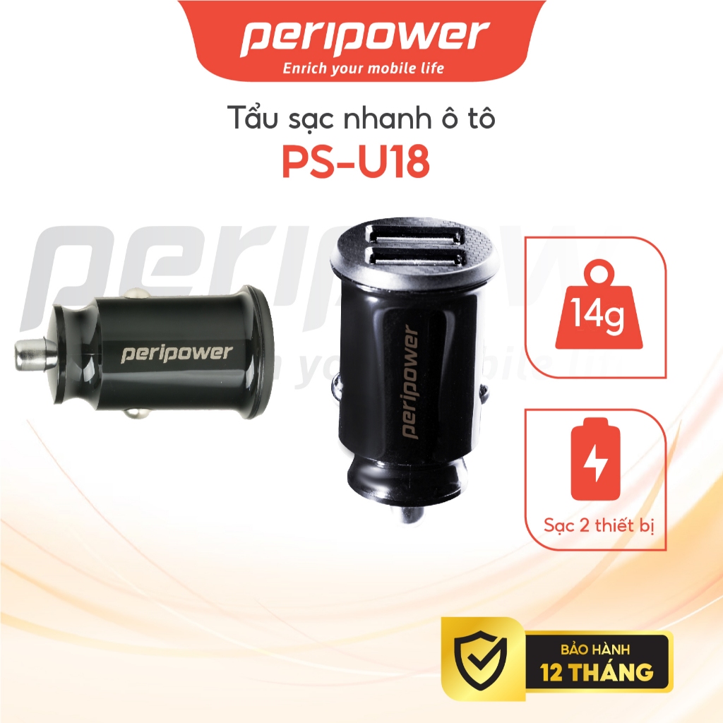 Peripower Tẩu sạc ô tô PS-U18 Đài Loan cổng kép USB-A 4.8A sạc hai ...