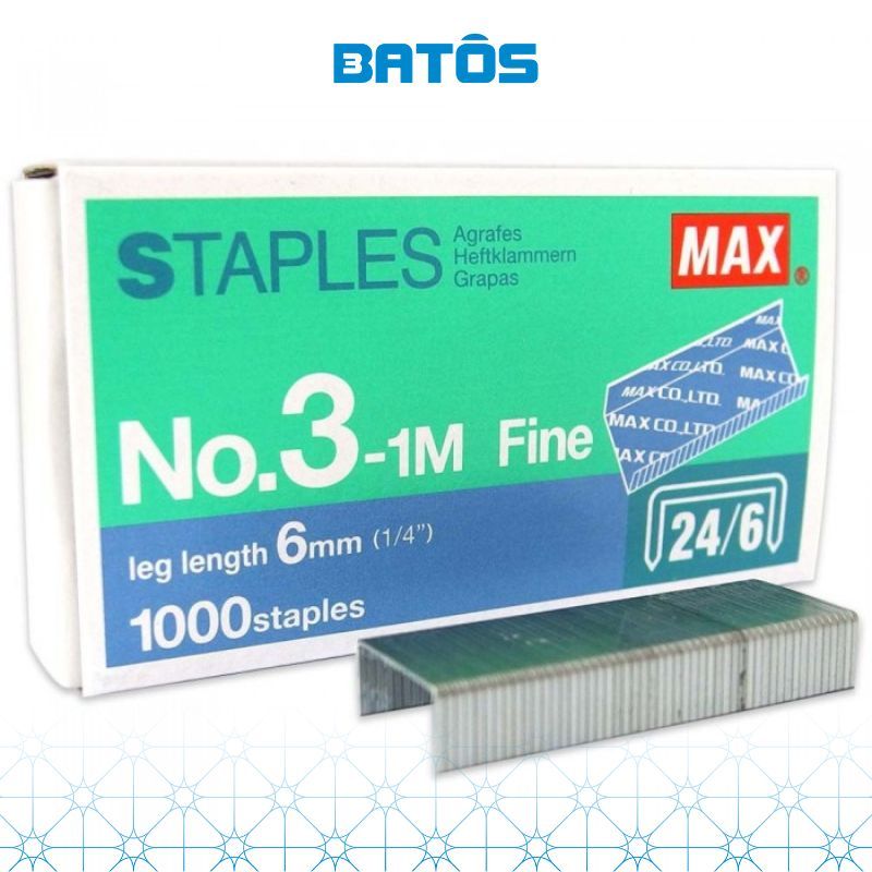 [20 hộp kim 24/6]Đinh ghim MAX No.3-1M - Kim bấm số 3 nhập khẩu.