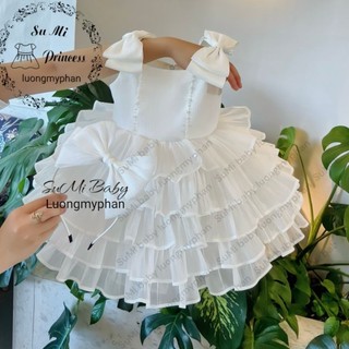 [ HÀNG THIẾT KẾ ] [Tặng cài] Váy công chúa trắng hồng siêu mềm bồng xòe cho bé