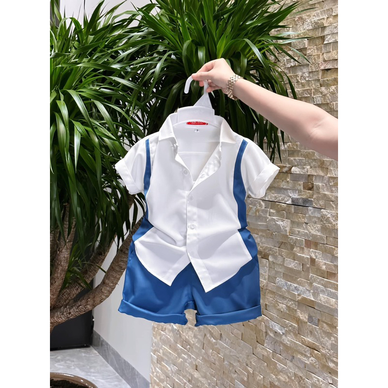 set sơmi công tử trắng phối xanh đẹp cho bé trai 10-52kgTONIBRAND