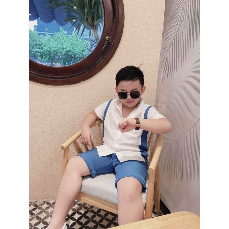 set sơmi công tử trắng phối xanh đẹp cho bé trai 10-52kgTONIBRAND