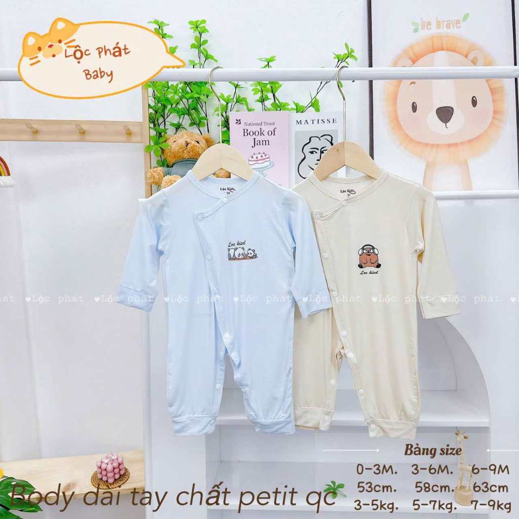 Body dài tay Lộc Kids cho bé sơ sinh chất petit, chất vải thoáng mát mềm mại cho da bé