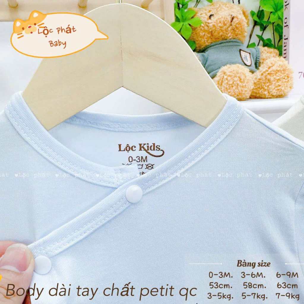 Body dài tay Lộc Kids cho bé sơ sinh chất petit, chất vải thoáng mát mềm mại cho da bé