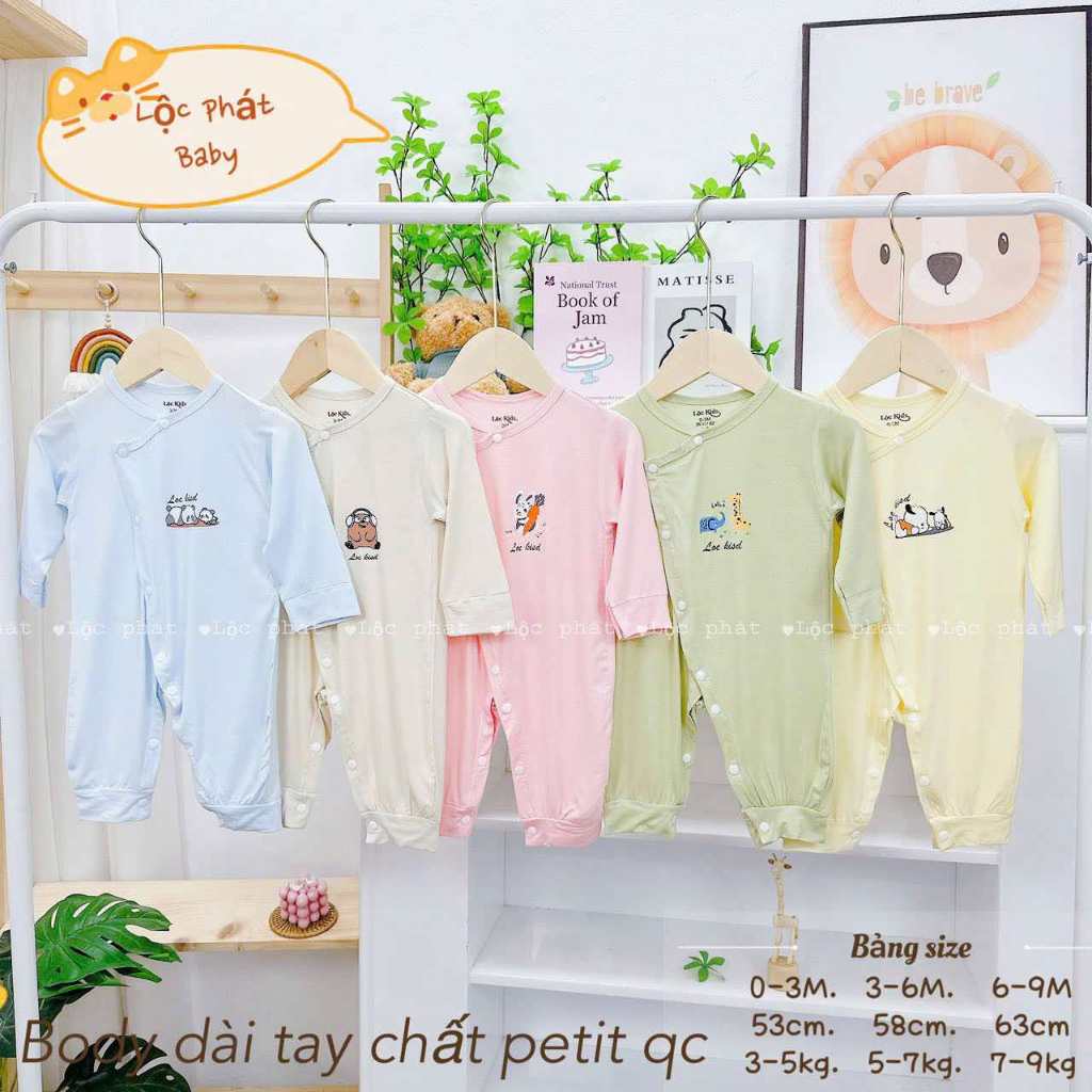 Body dài tay Lộc Kids cho bé sơ sinh chất petit, chất vải thoáng mát mềm mại cho da bé