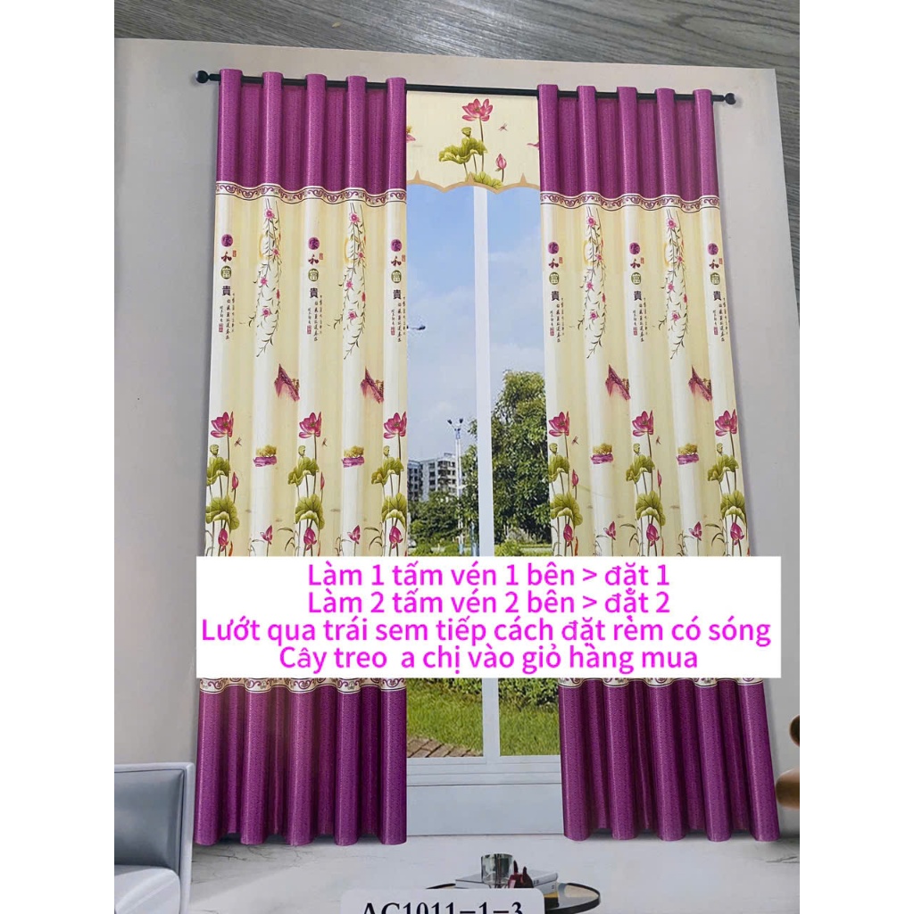 Gấm phi bóng 2 mặt màu vàng bông sen màu hồng lá cản nắng  70% thích hợp không gian ít nắng chưa bao gồm thanh treo