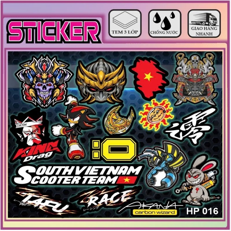 sticker chữ tàu, con thỏ cùng nhiều hình mini được in trên chất liệu ...