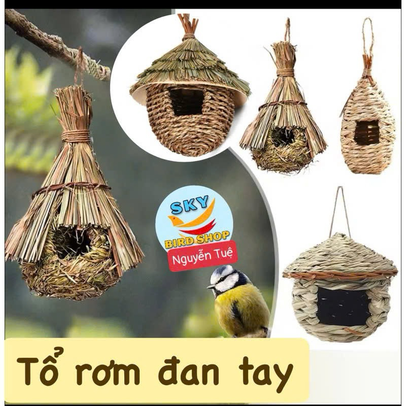 Tổ rơm tự nhiên/ tổ tre đan tay ( nhiều mẫu) cho chim được làm thủ công ...