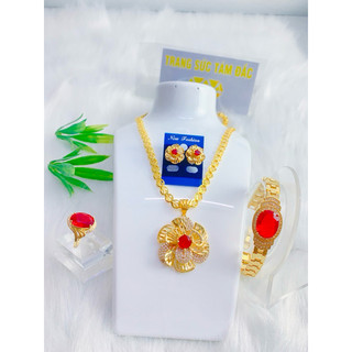 Set Dây Chuyền Nữ Kèm Bông Tai Trọn Bộ Dây Dẹt Hoa Thị To Kèm Mặt Hoa Mai Đính Đá Sang Trọng - Trangsucnhatam