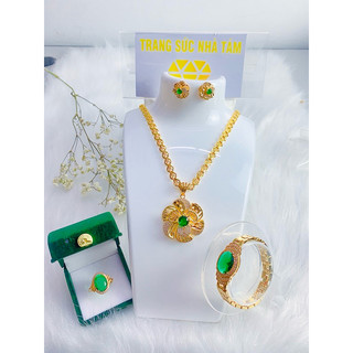Set Dây Chuyền Nữ Kèm Bông Tai Trọn Bộ Dây Dẹt Hoa Thị To Kèm Mặt Hoa Mai Đính Đá Sang Trọng - Trangsucnhatam