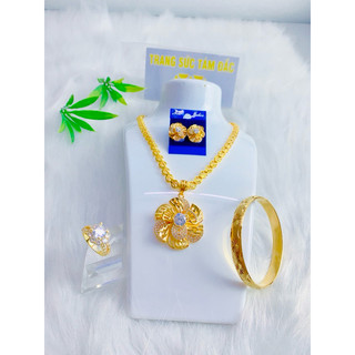 Set Dây Chuyền Nữ Kèm Bông Tai Trọn Bộ Dây Dẹt Hoa Thị To Kèm Mặt Hoa Mai Đính Đá Sang Trọng - Trangsucnhatam