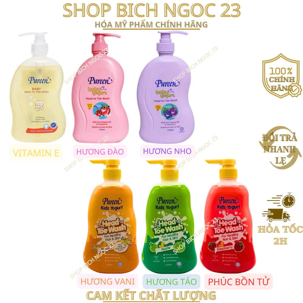 Sữa tắm gội cho bé, sữa tắm Pureen, 2 in1 750ml