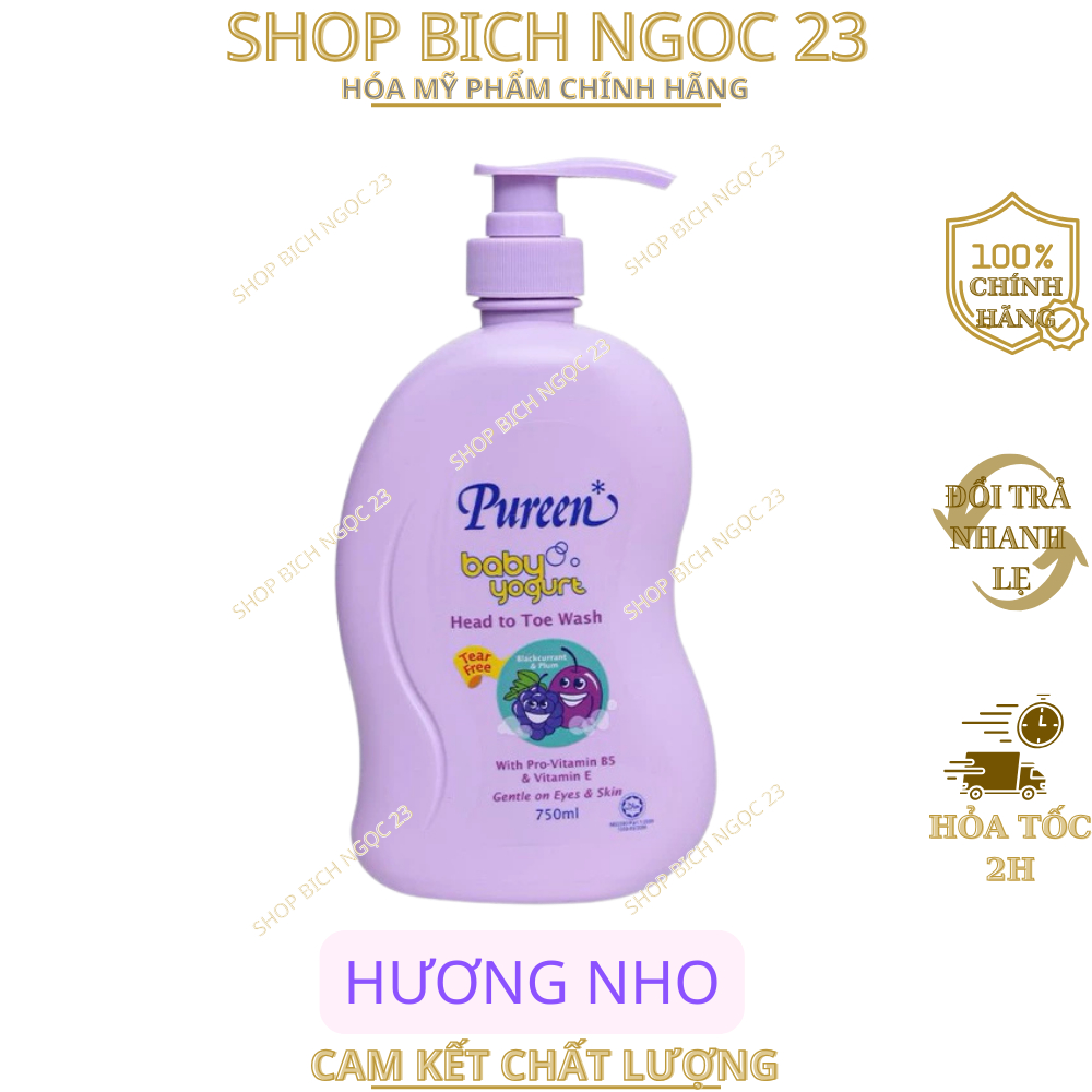 Sữa tắm gội cho bé, sữa tắm Pureen, 2 in1 750ml