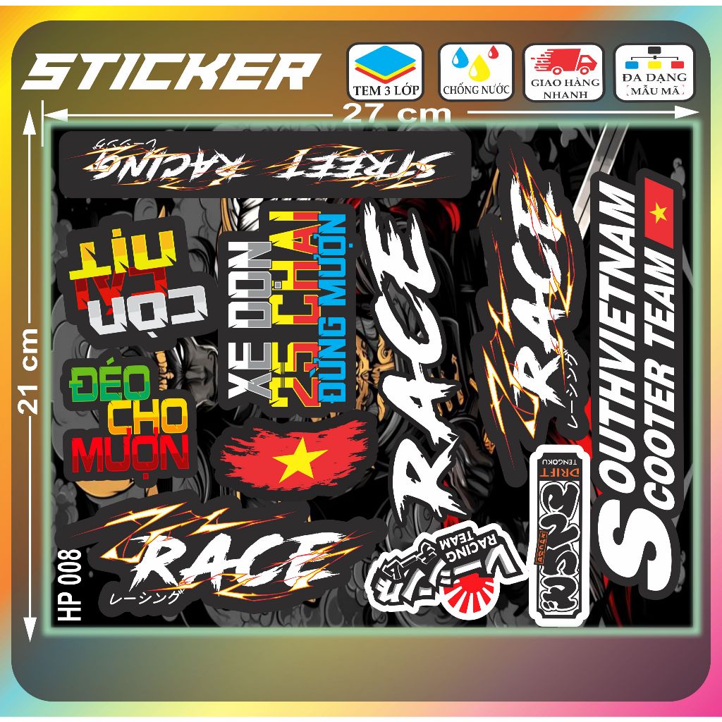 Tém dán Sticker chữ race còn cái nịt dán đa vị trí[008] | Shopee Việt Nam