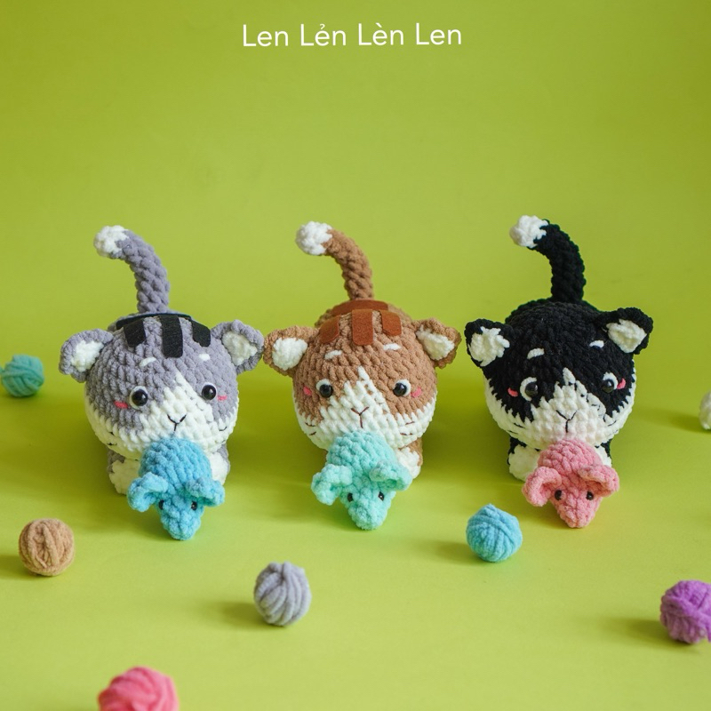 Set móc len cho người mới học móc: Mèo đuổi chuột [Len Lẻn Lèn Len ...