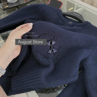 Áo Len Cardigan Dài Tay Cài Cúc Cổ Tròn Đính Nơ Túi Trơn Basic QCCC Cao Cấp Freesize