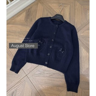 Áo Len Cardigan Dài Tay Cài Cúc Cổ Tròn Đính Nơ Túi Trơn Basic QCCC Cao Cấp Freesize