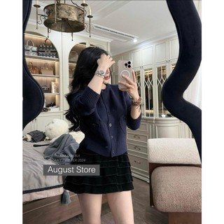 Áo Len Cardigan Dài Tay Cài Cúc Cổ Tròn Đính Nơ Túi Trơn Basic QCCC Cao Cấp Freesize